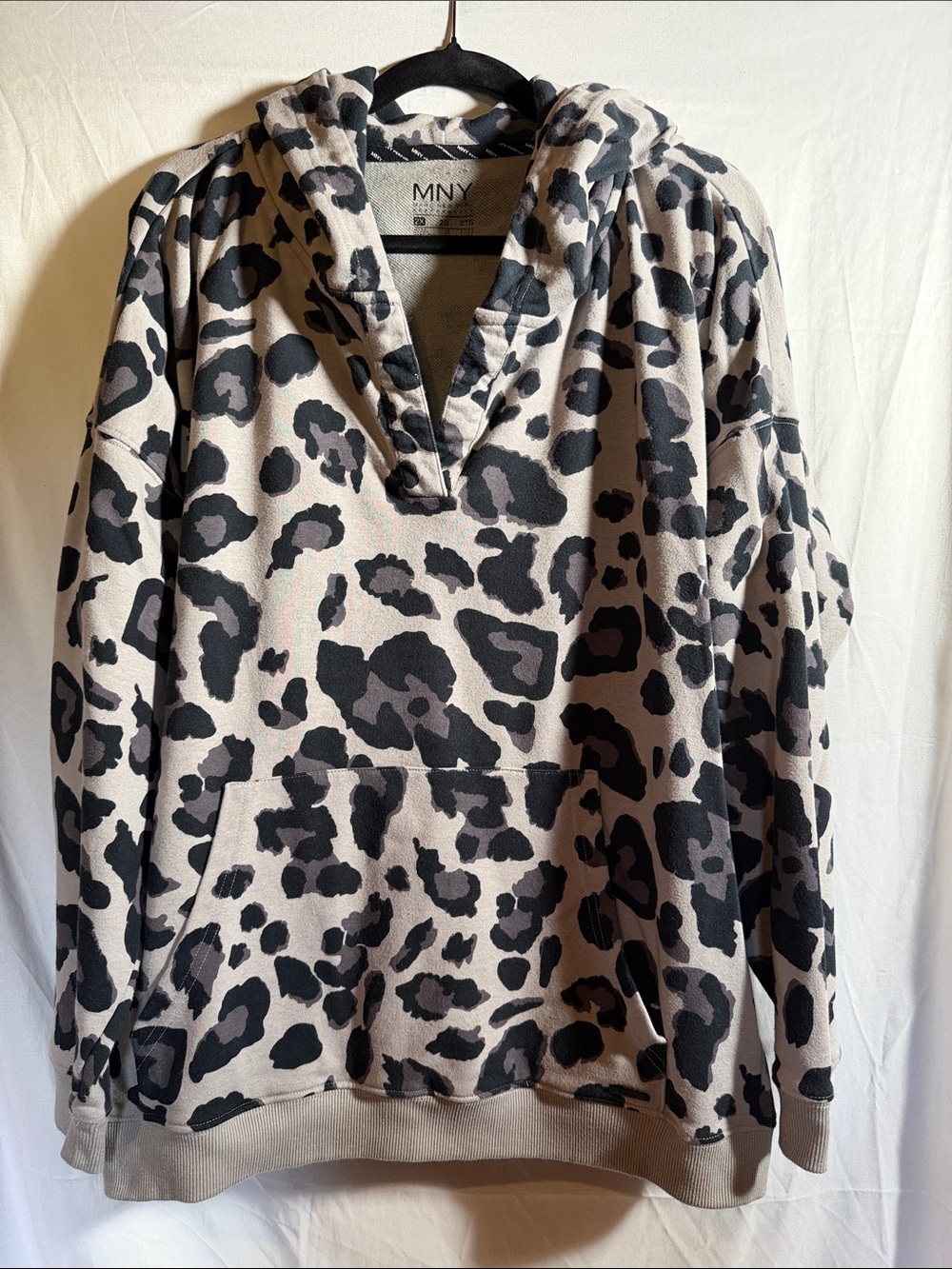 Marc New York Taupe and Black Leopard Hooded Pullover Sweater